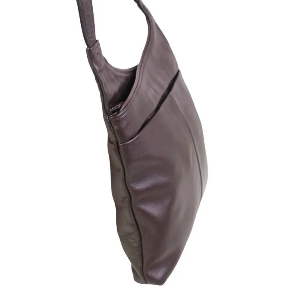 ROOMY DARK BROWN GENUINE LEATHER ZIP X-BODY MESSENGER SHOULDER BAG HANDBAG PURSE
